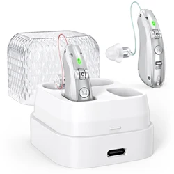 Rechargeable behind-the-ear hearing aid for the elderly, noise-cancelling amplified hearing aid with charging case