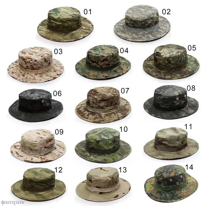 Sunshade Sun Visors Bucket Tactical Hat Sports Camping Hunting Hiking Bob Wide Brim Bonnie Caps Summer Camouflage Fishing Cap