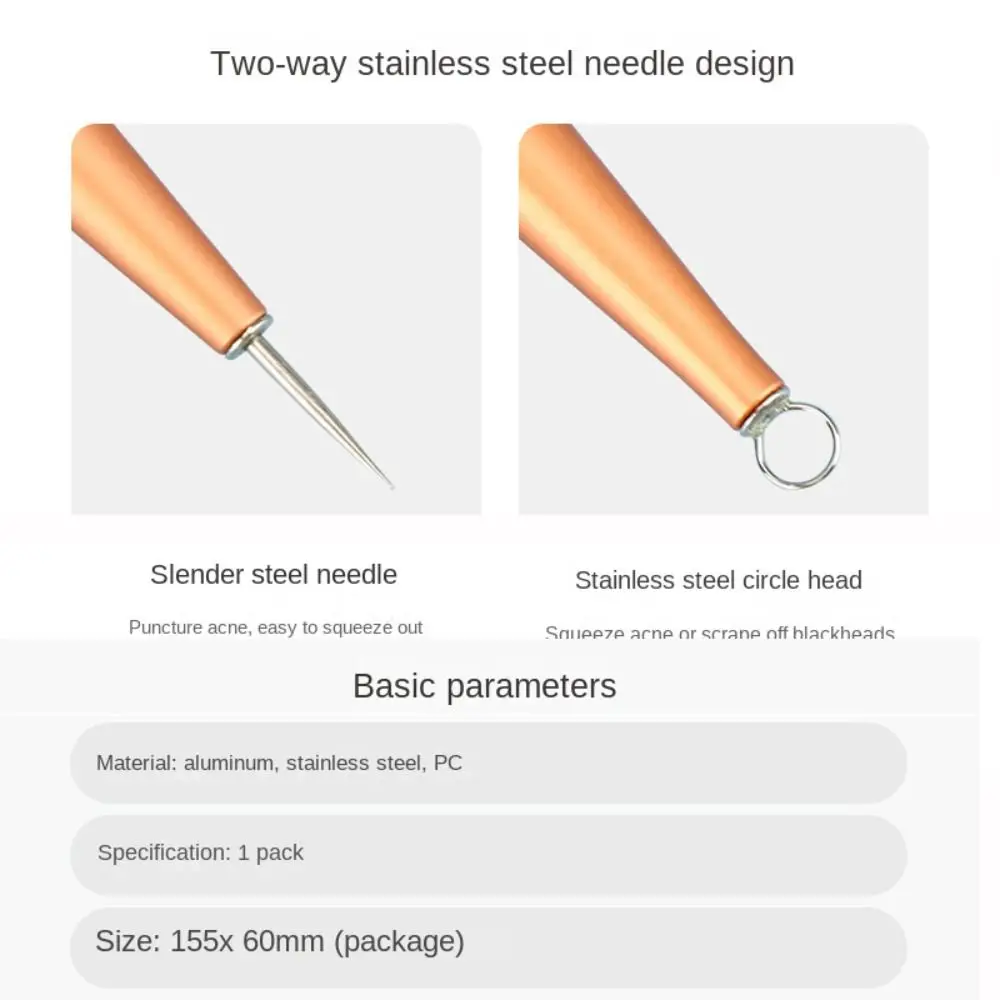 Stainless Double-Head Blackhead Remover Whitehead Squeeze Extractor Pimple Popper Tool Acne Blemish Needle Pore Cleaner Needles