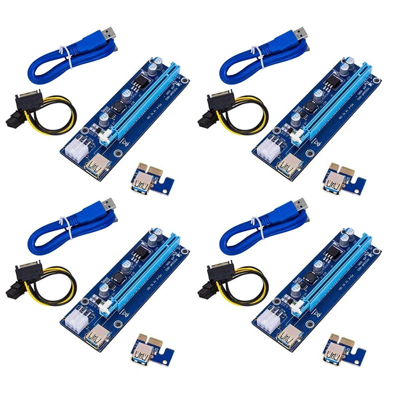 Version 009S Gold PCI-E 1X To 16X USB 3.0 Extender Riser Adapter Card 6 PIN Power GPU Board 3 LED Bitcoin Litecoin