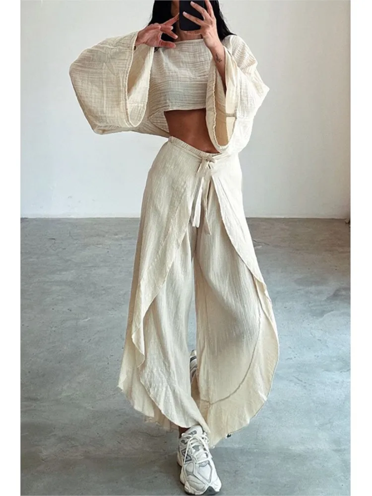 Frühling Herbst Neue Einfarbig Mode Lose Kurze Lange Hülse Top + Hosen Zwei Stück Set frauen Unregelmäßigen Casual 2 stück Anzug