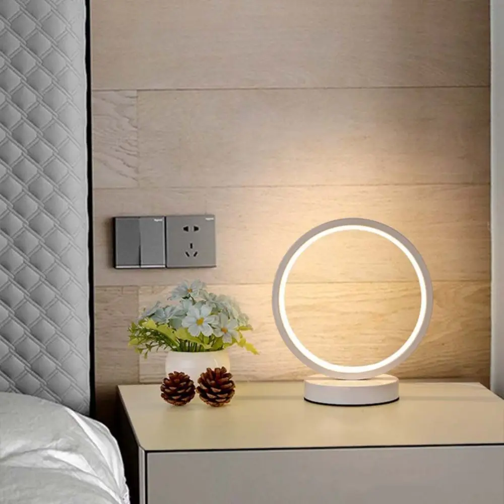 

Light Fixture Simple LED Circular Ring Table Lamp Creative USB Plug Bedside Lamp Modern Night Light Living Room