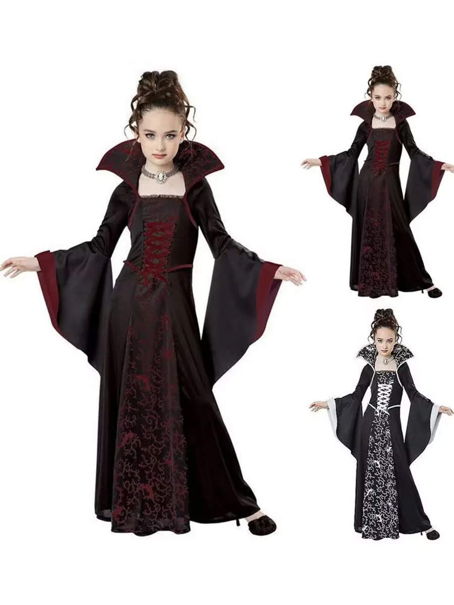 Costume d'Halloween Vintage pour Bol, Robe de Cosplay de Carnaval de Sorcière Vampire, Vêtements de Performance Médiévaux pour Enfants, pour ix