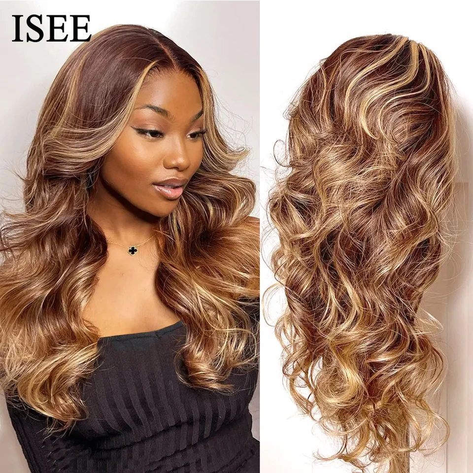 

ISEE HAIR Peruvian Body Wave Ombre Hair Highlight Wig Human Hair Wigs For Women Body Wave Lace Closure Wigs 13X4 Lace Front Wig