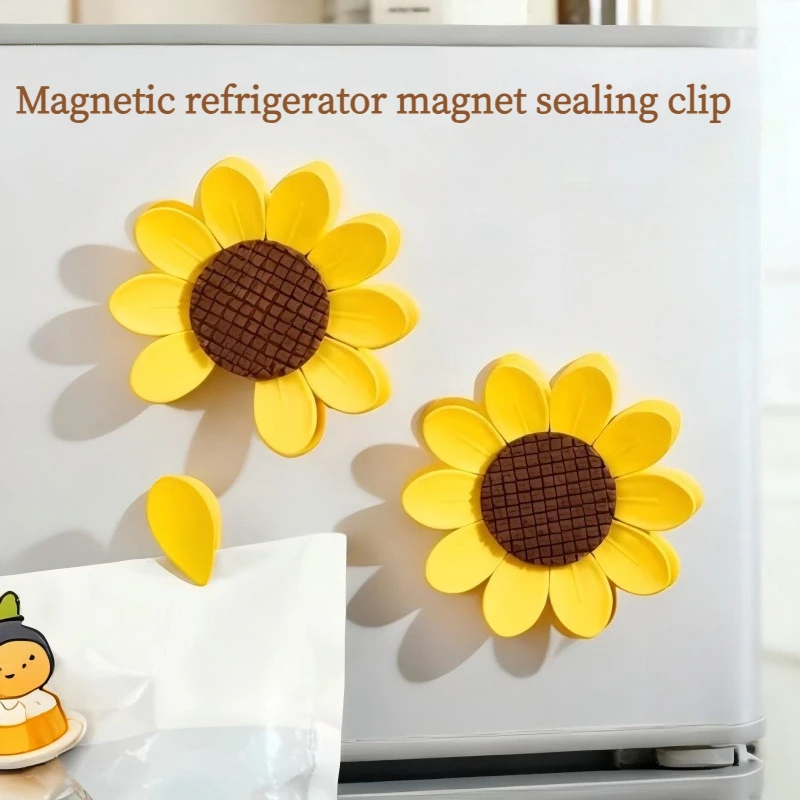 Sunflower Magnetic Sealing Clip Fridge Magnet 3D Petal Snack Sealer Moisture Proof Food Storage Clip Cute Kitchen Decor Gadget