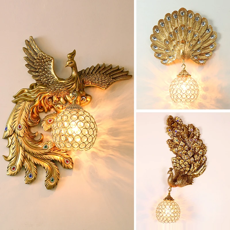 

Peacock Bird Wall Lamp Modern Crystal Wall Lights for Home Decor Living Room Bedroom Wall Sconces Lighting Fixtures Luminaire