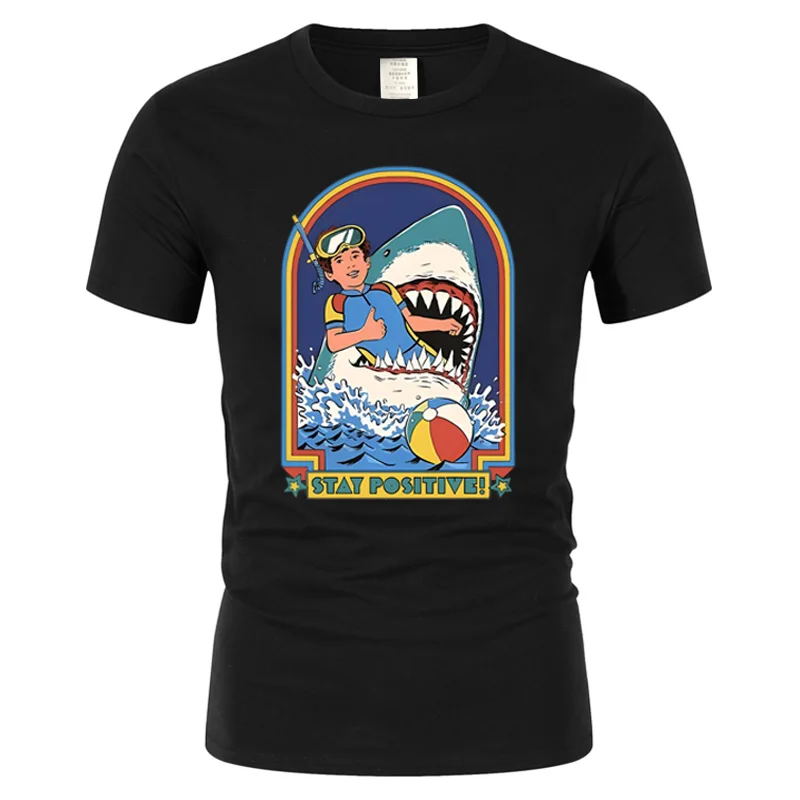

Stay Positive Cartoon Print Men's T-Shirt Breathable Comfortable Short Sleeve Cool Fashion O-Neck Tee for Distress Style