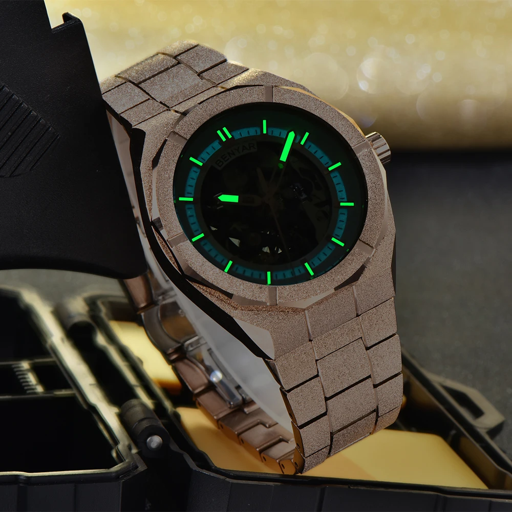 BNEYAR 2025 Reloj de acero inoxidable para hombre de 41 mm Esfera luminosa Reloj mecánico automático resistente al agua hasta 30 m