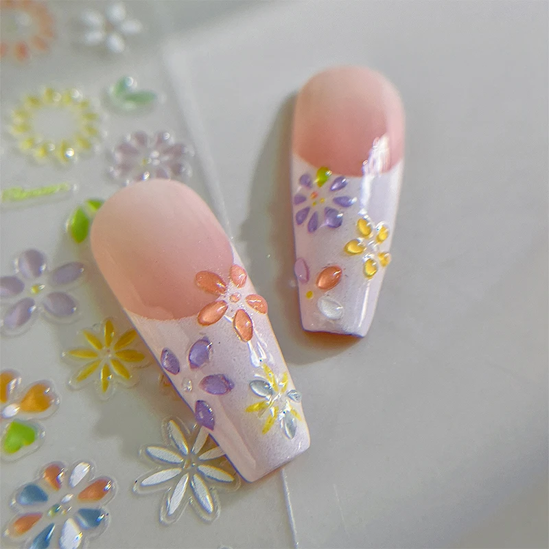 Colorful Flower Nail Sticker Relief 3D Jelly Five Petal Flower Nail Art Decoration Decals Diy Selfadhesive Sliders