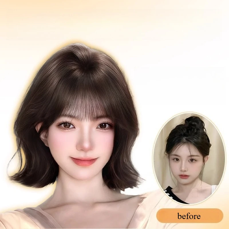 Full-head synthetic wig for women, realistic hair, Korean-style short curly hair for age-reduction, daily wear.
