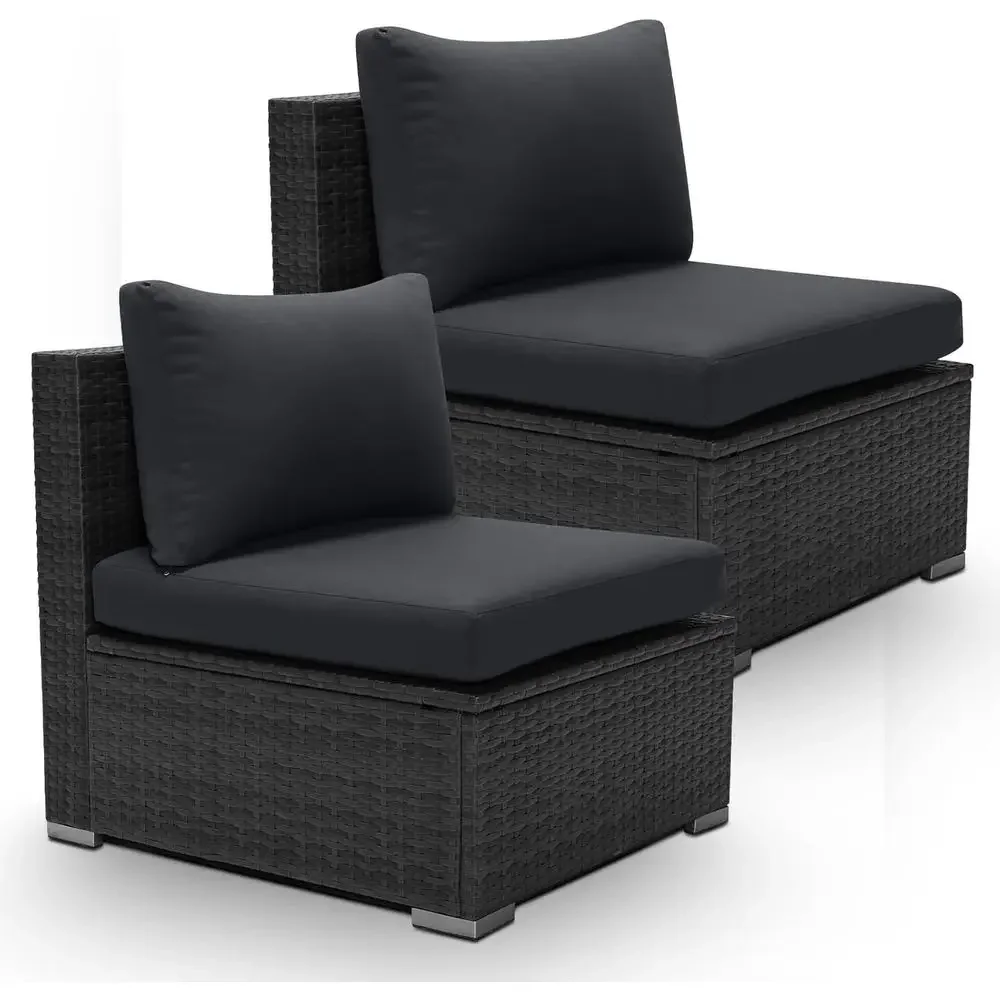 2-Piece Rattan Patio Furniture Set with Cushions for Outdoor, Deck, Garden, Balcony - Grey
