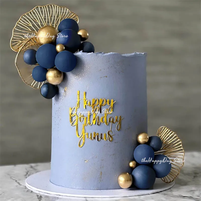 1 Set Marineblau Goldene Kugeln Tortendekoration Goldene Palmblätter Kuchendeko Boho Tortendekorationen für Abschluss Hochzeit Geburtstag – Detail 39