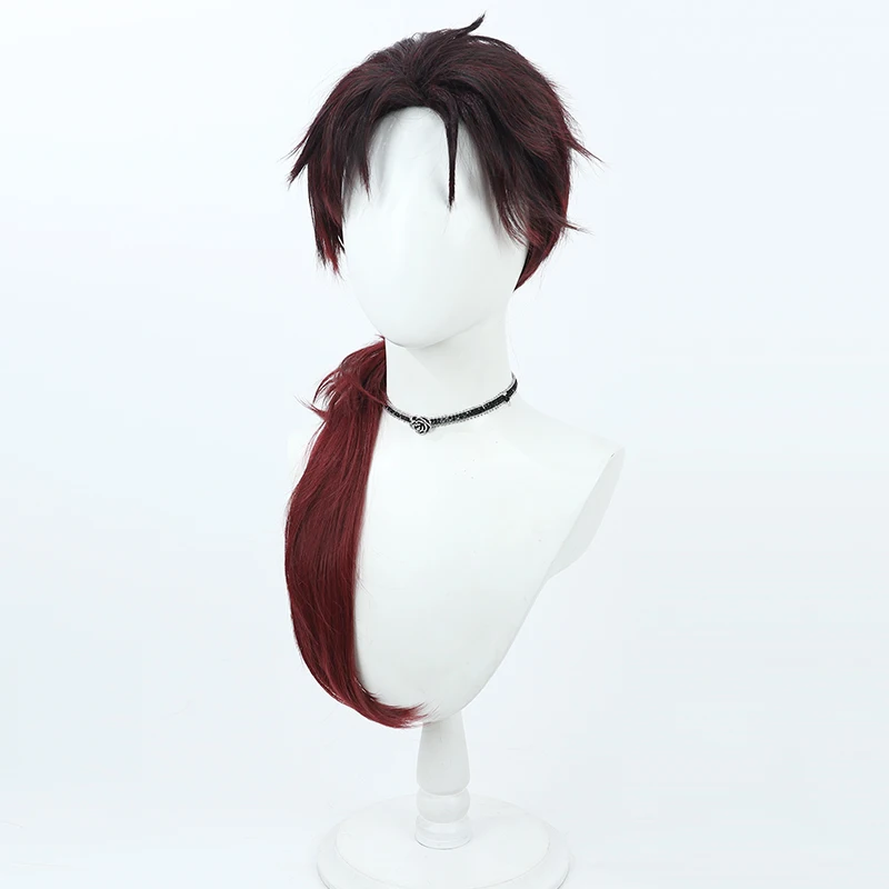 Arknights Hoederer Cosplay Wig Dark Red Long 70cm Heat Resistant Synthetic Hair Halloween Costume Role Play Party Wigs + Wig Cap