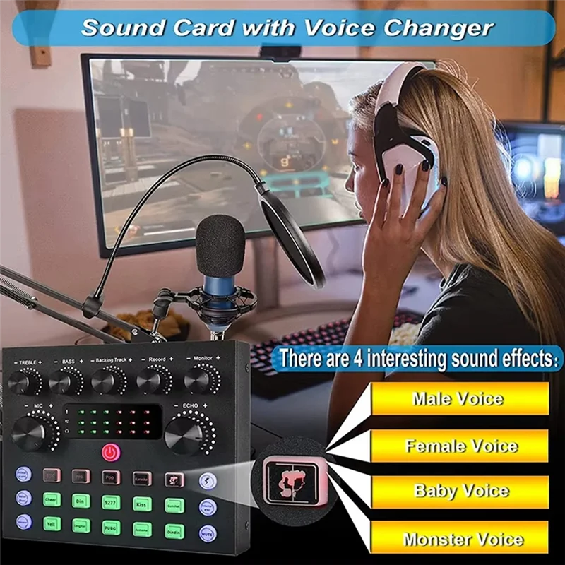 B48A V8S بطاقة الصوت الحية مع مجموعة ميكروفون لجهاز DJ ديسكو الموسيقى/التسجيل البث المباشر حزمة معدات البودكاست