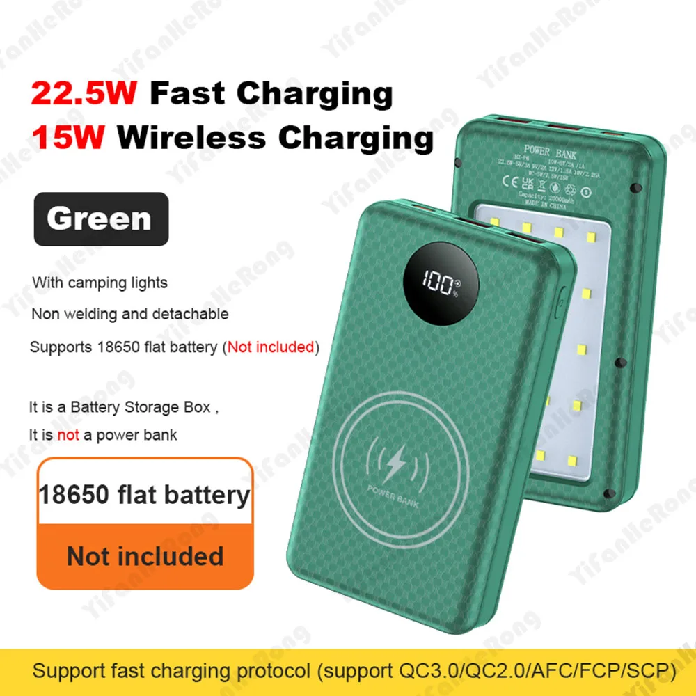 P6 Battery Box Holder 6*18650 Power Bank Dual USB Type C Charge Shell With Camping Lights for iPhone Huawei 18650 Battery Cases