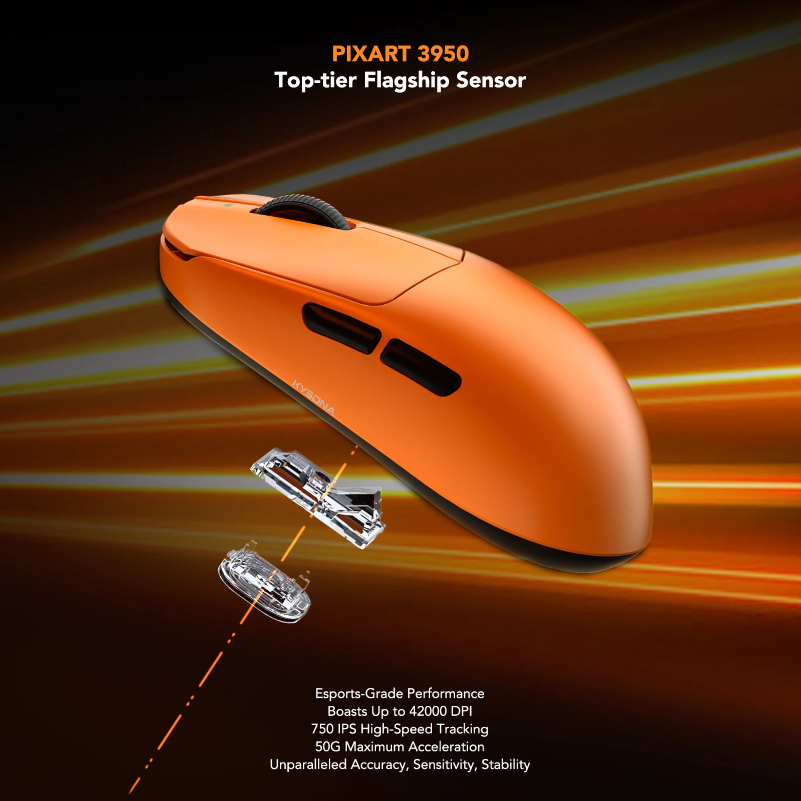 KYSONA Mercury Pro Wireless Mouse Gaming PAW3395 Sensor 41g Ultra-lightweight rechargeable  8KHz Polling 26000DPI Symmetrical