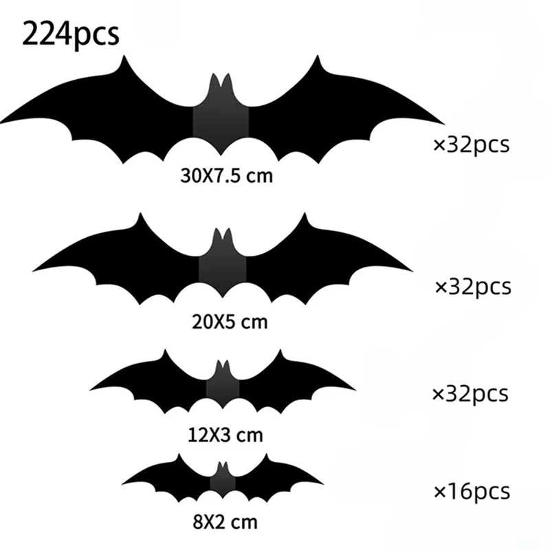 224Pcs Halloween Decoration Bat Stickers Home Decor DIY for Halloween Wall Stickers Halloween Decoration