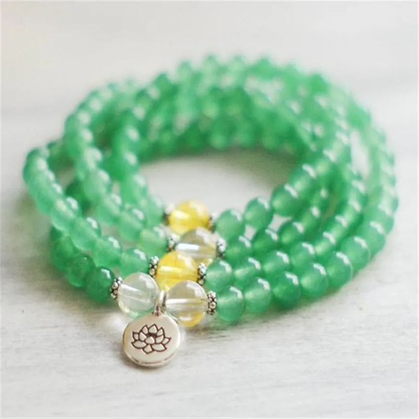 

6mm Green Aventurine Bracelet 108 Beads Lotus Pendant Bangle Cuff Japa Wear Yoga Mala Mala Beaded Stones Men