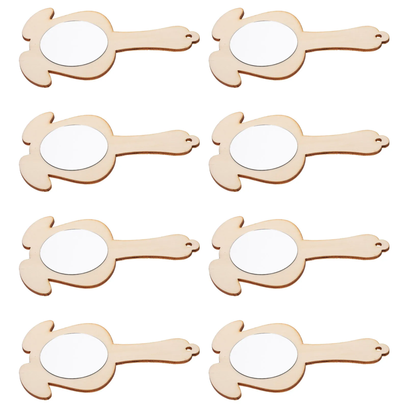 8Pcs Household DIY Wood Handheld Mirrors Kids Crafts Accessories Blank Mirrors for Desk Dressing Table Fun Wood Mirror