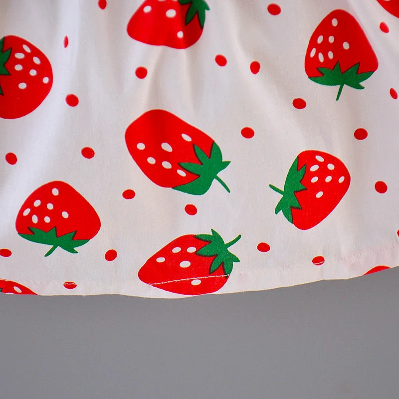 Summer Children\'s Dress Cotton Bow Sleeveless Girl Dress 0-3 Year Old Strawberry Print Baby Dress