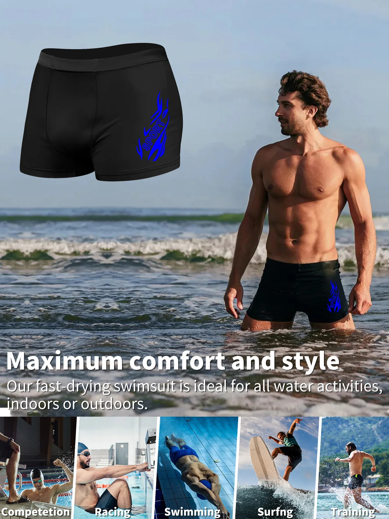 Fashionable Pool Party Swimming Trunks Men's Slim Fit Swim Shorts Gym Beach Essentials Quick Dry Stretchy Fabric image 6