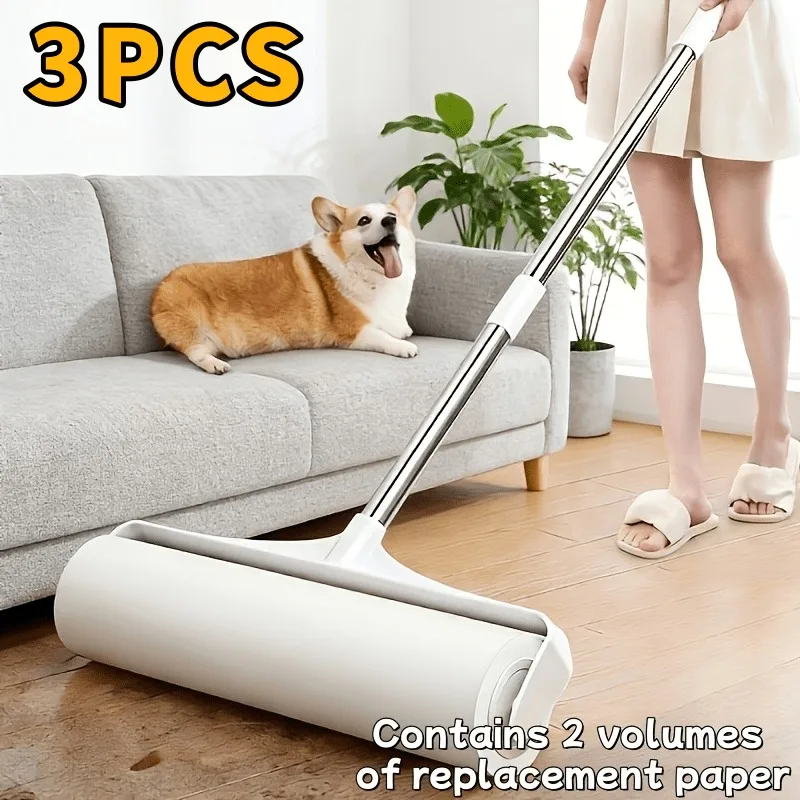 Langer Ausziehbarer Fusselroller-Set mit 2 Ersatzrollen, Superklebender Fusselentferner für Sofa, Teppich, Boden, Hunde- und Katzenfell – Detail 2