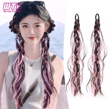 Peruca de rabo de cavalo sintético feminino, cabelo comprido, doce e fresco, elástico com alça, laço baixo, natural, levemente encaracolado