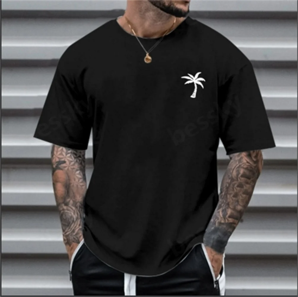 

Men's Summer Beach Coconut Tree Printed Round Neck Short sleeved T-shirt