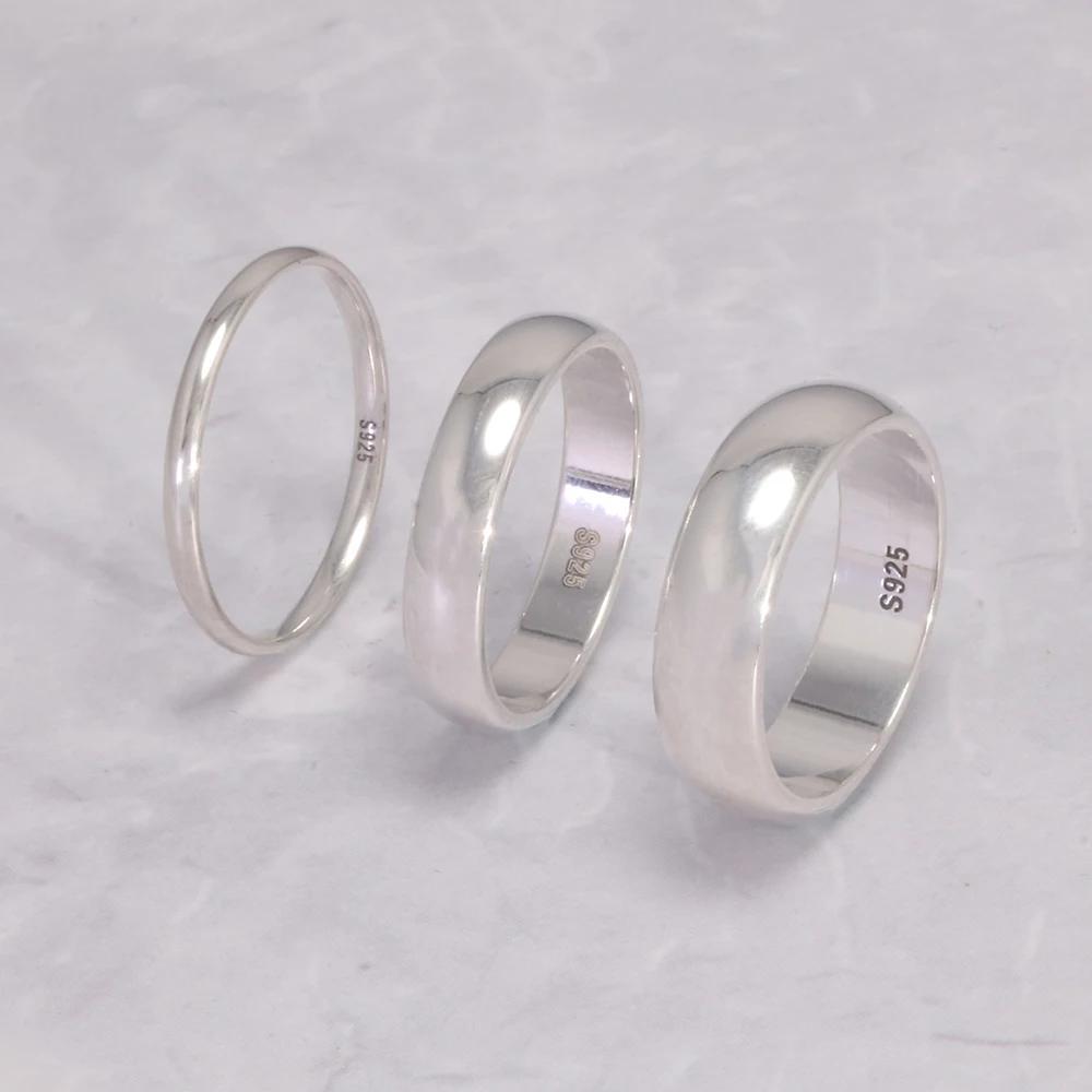 Echte Pure 925 Sterling Zilveren Ringen Voor Vrouwen En Mannen Eenvoudig Paar Ring Gladde Trouwring Voor Liefhebbers Sieraden