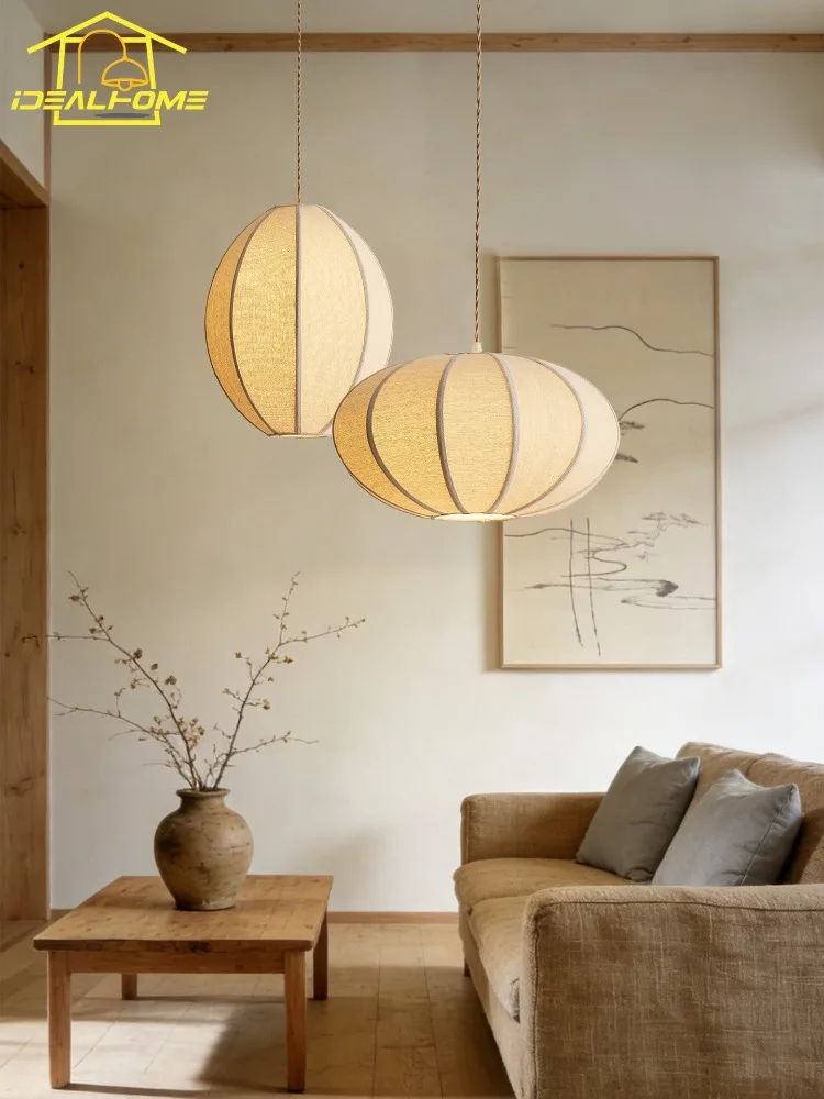 Japanese Medieval Atmosphere Pendant Lights LED E27 Minimalist Fabric Art Decorative Hanging Lamp Living/dining Room Restaurant