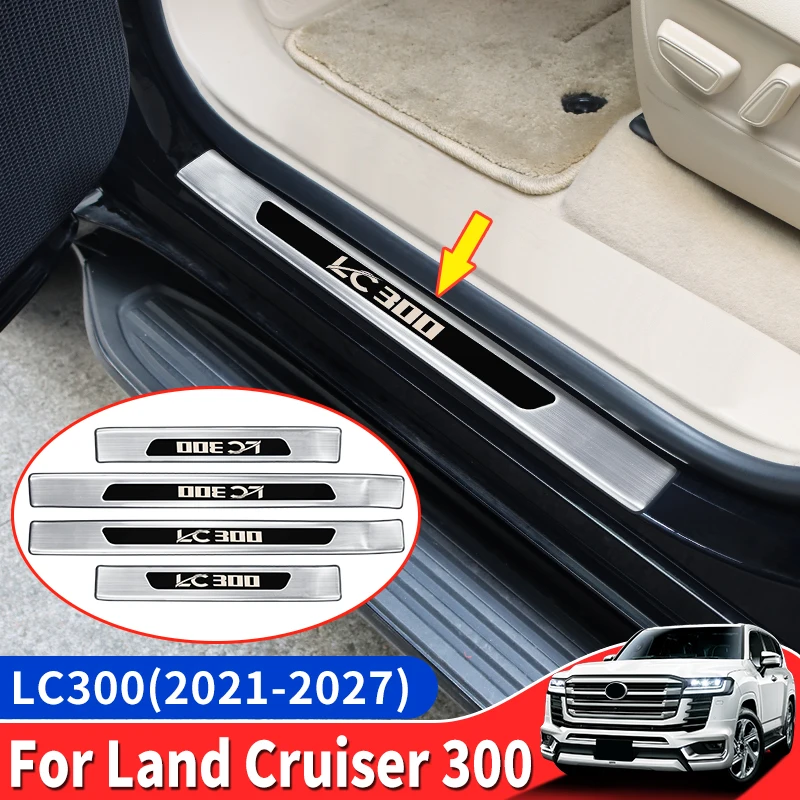 For 2021-2027 Toyota Land Cruiser 300 J300 Stainless Steel Door Sill Protector Exterior Step Guard Anti Scratch Trim Accessories