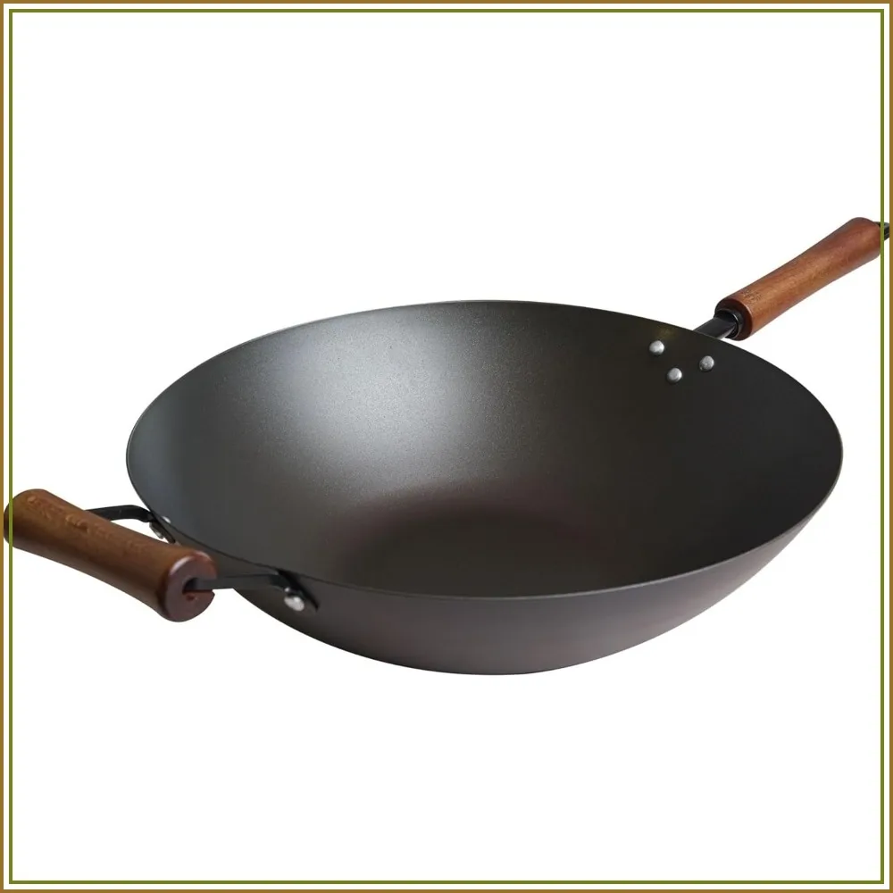 

14-Inch Preseasoned Carbon Steel Wok – Perfect for Stir-Fry, Searing & Sautéing, Ergonomic Beech Handle, PFAS-Free