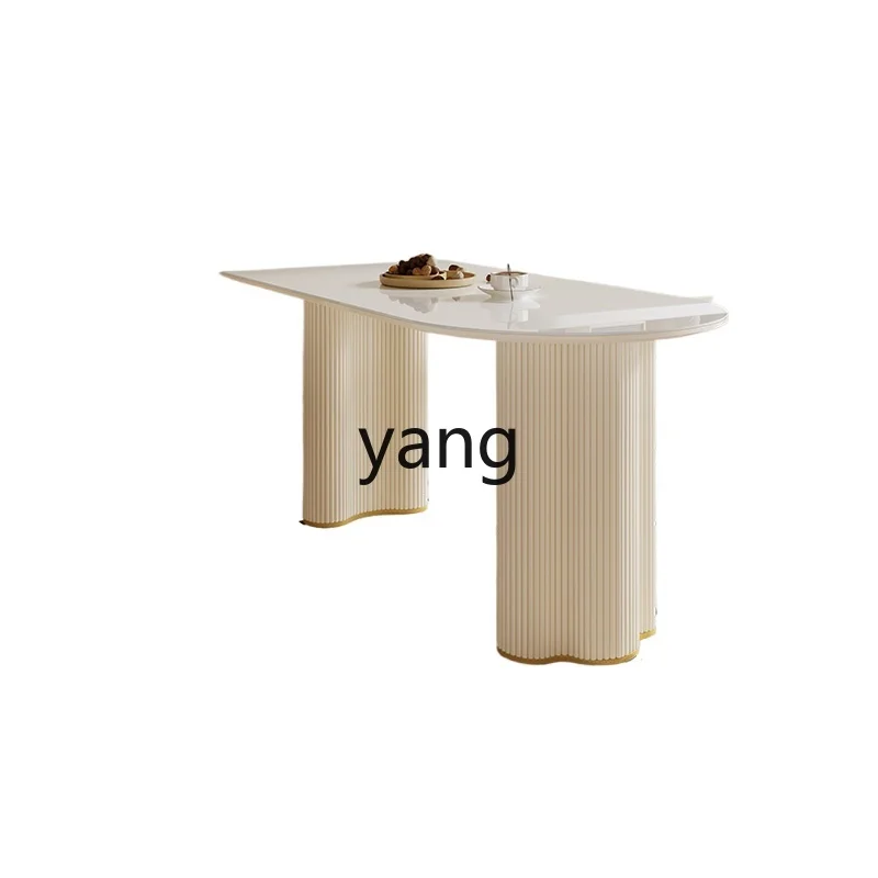 

LH cream wind rock board dining table and chair combination household small apartment modern simple rectangle