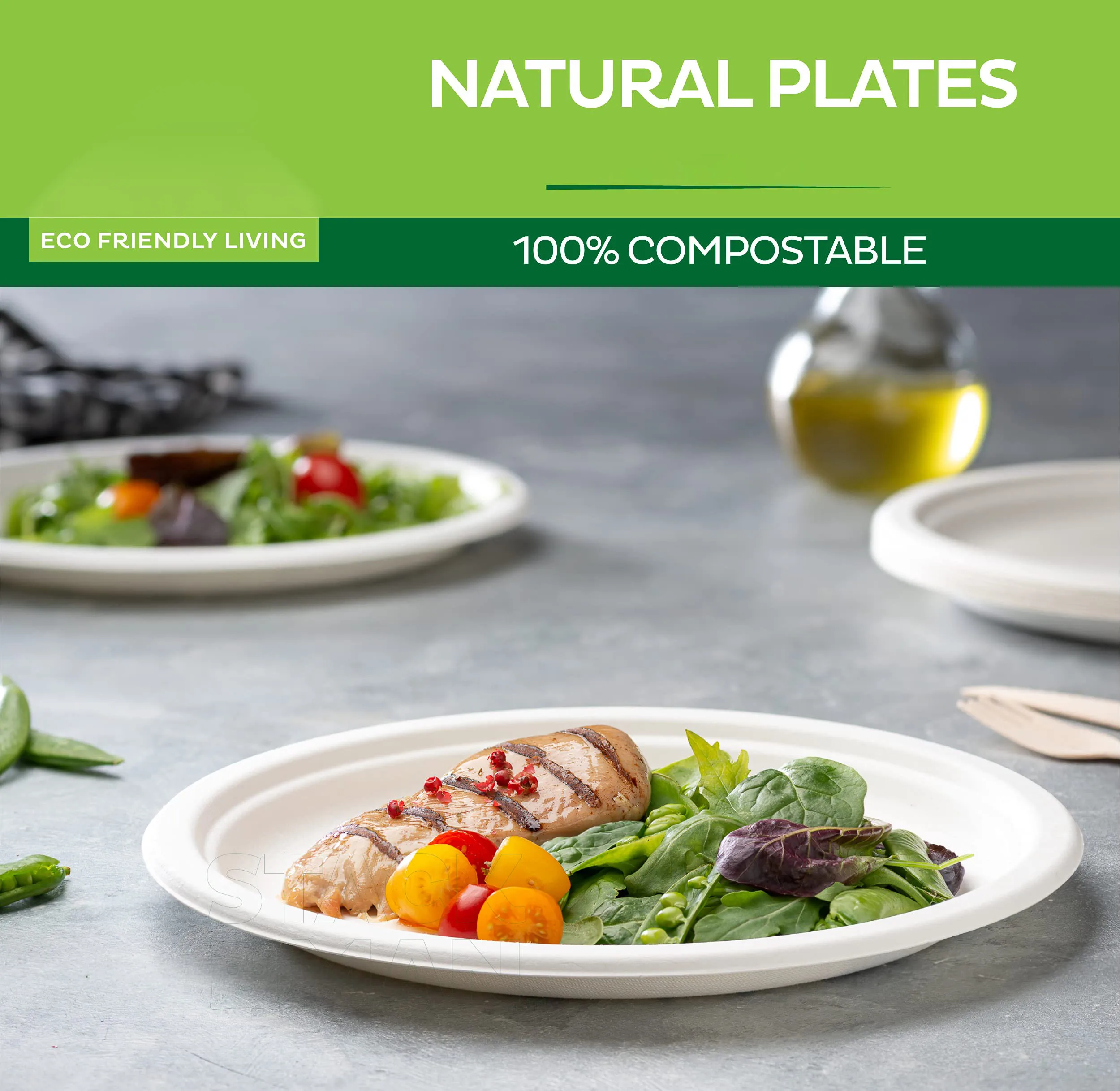 Biodegradable Paper Plates, 100% Compostable, Heavy-Duty, Eco-Friendly, Disposable, White, 50 Pack