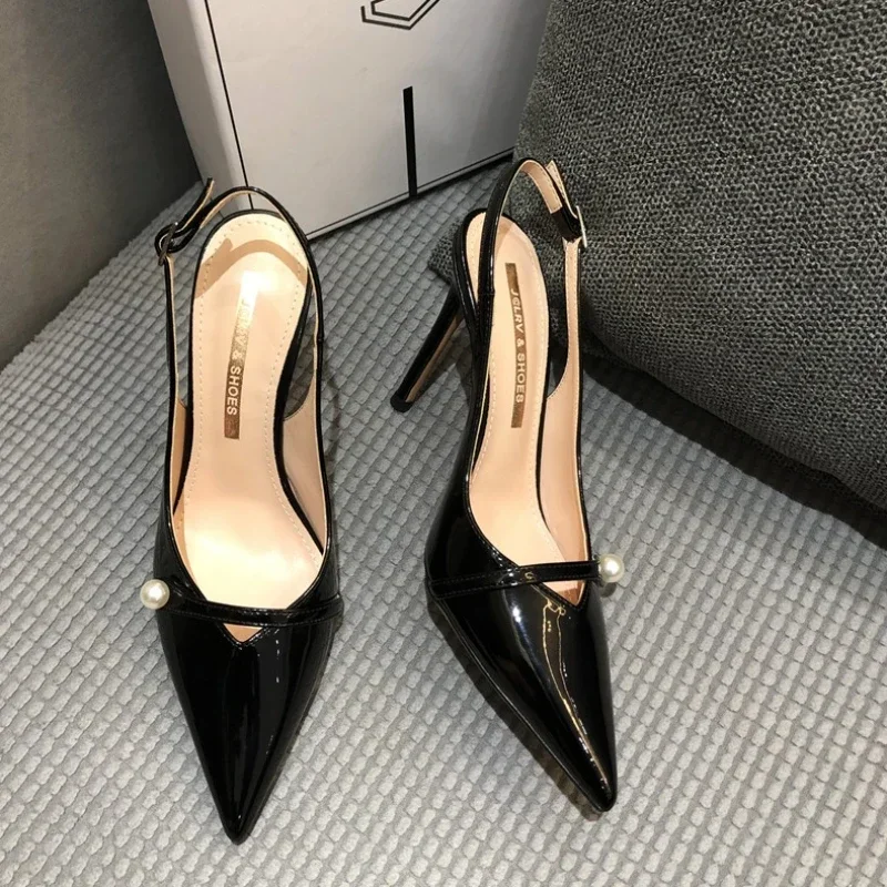 2024 Spring New Naked Pearl Lacquer Leather Pointed High Heels, Thin Heels, Versatile Sexy Women's Shoes
