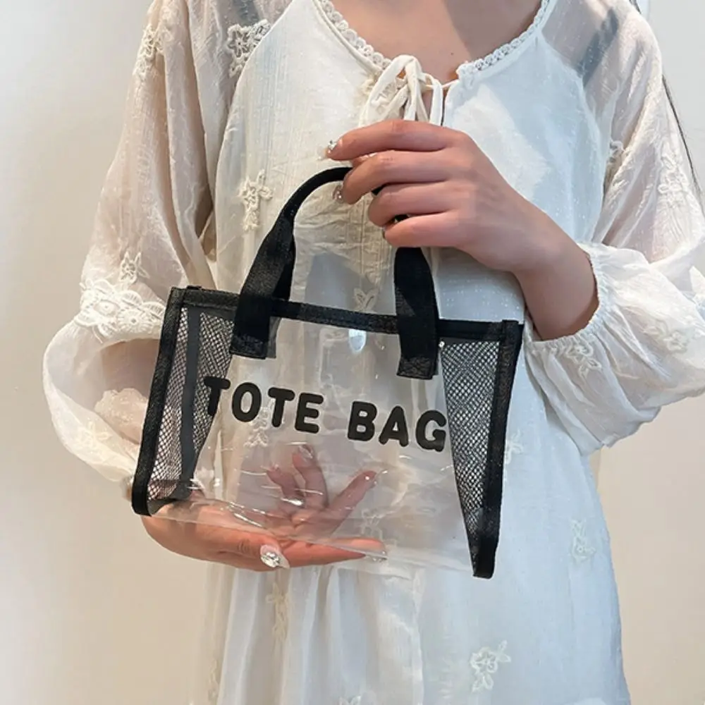 

Portable All-match PVC Beach Bag Large Capacity Summer Transparent Jelly Bag Tote Bag Casual Waterproof Handbag Cosmetic Bag