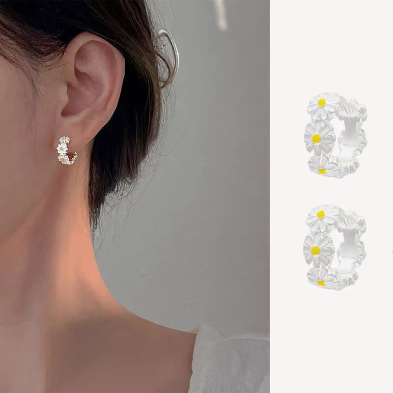 Mode Silber Farbe Daisy Ohrringe Pflanze Temperament Ohrringe Für Frauen Geburtstag Hochzeit Schmuck Geschenk – Detail 6
