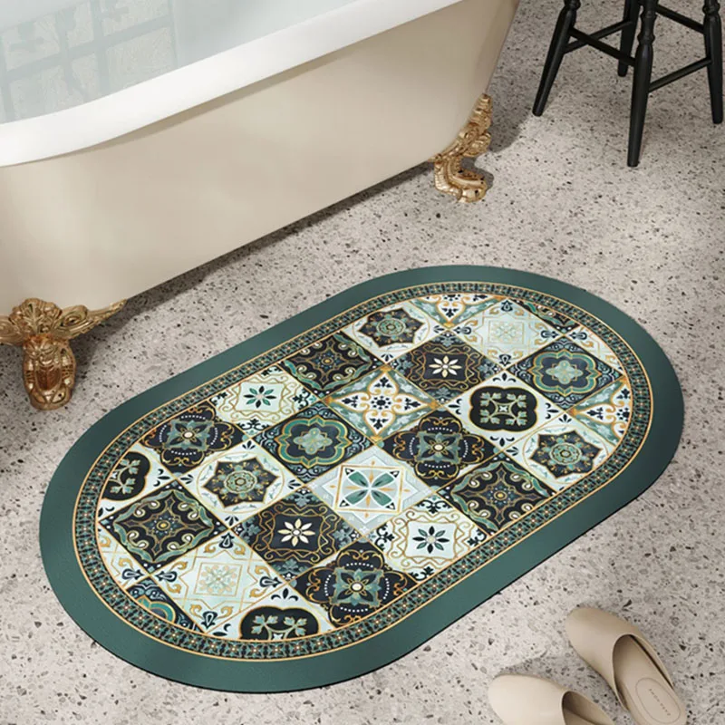 

Светлый роскошный зеленый коврик для ванной комнаты в стиле ретро с диатомитом, модные аксессуары для дома и ванной комнаты, нескользящий коврик без очистки, индивидуальный заказ