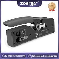 ZoeRax RJ45 Crimp Tool Pass Through Connectors Crimper Cutter Stripper for Cat7 Cat6 Cat8 Cat6a Cat5e Cat5 8P8C Modular Ends