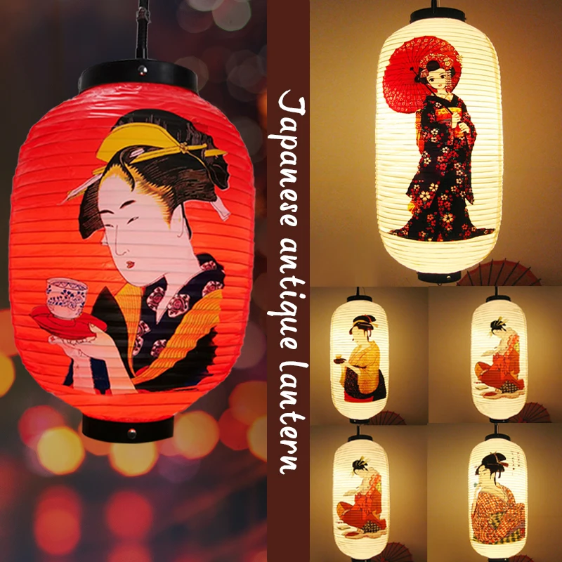 25*50cm Japanese Pvc Waterproof Lantern Geisha Hanging Korean Ramen Sashimi Cuisine Shop Restaurant Pub Decor Outdoor Lanterns