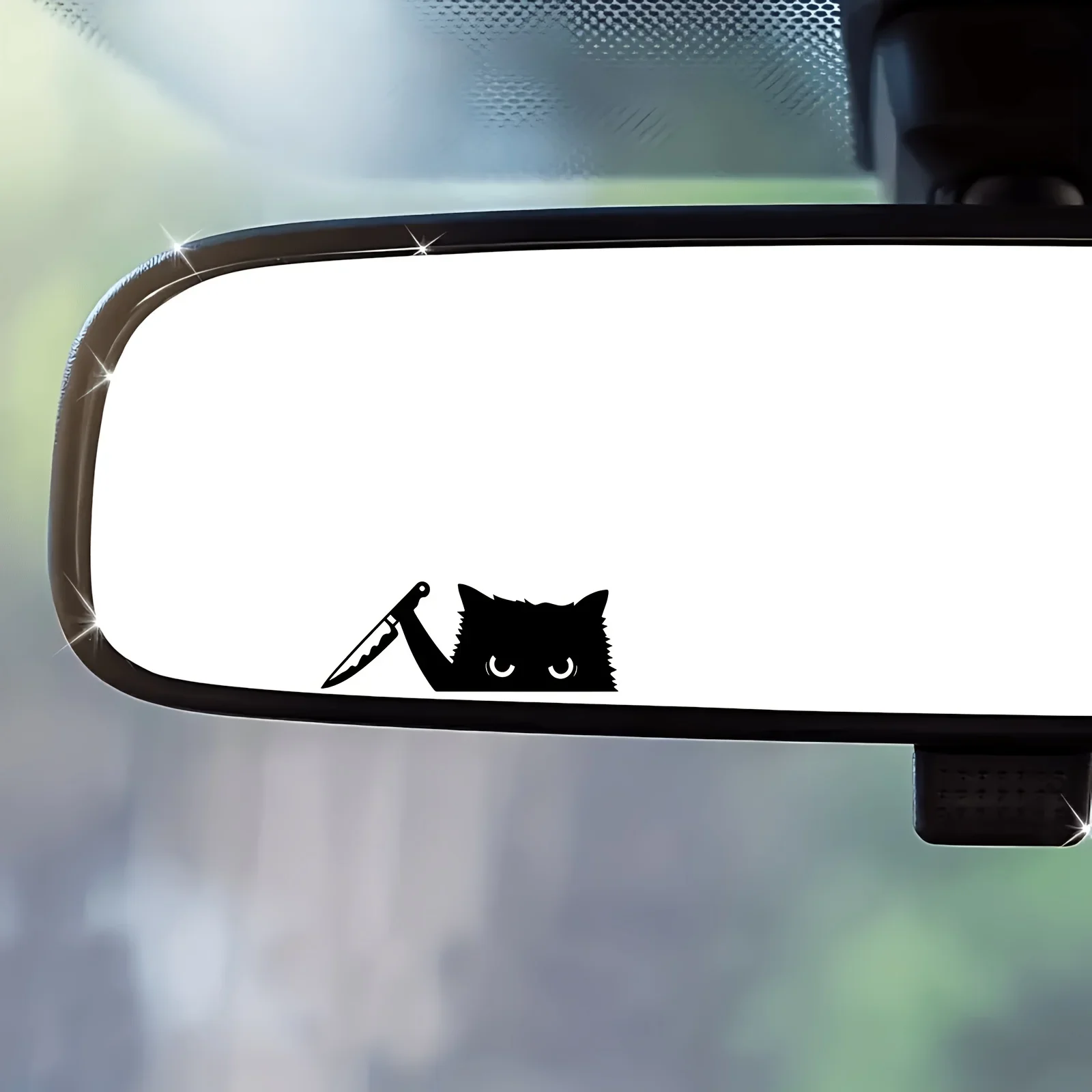 Funny Black Cat With Knife Graphic Vinyl Stickers, Waterproof Self-adhesive Decals for Car Rearview Mirror Exterior Decor