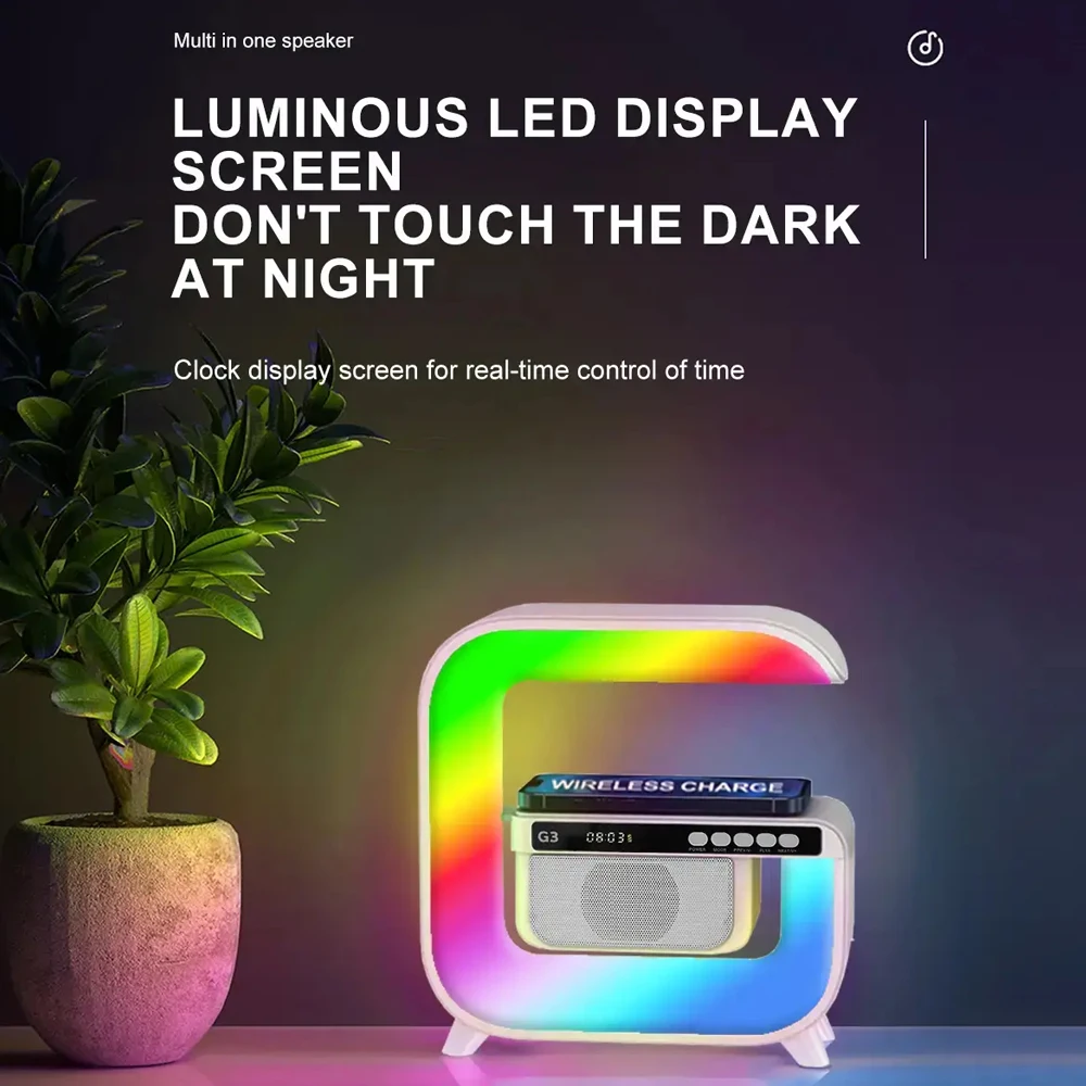 

Big G Audio G3 Mobile Wireless Charging Intelligent Bluetooth Speaker Home Desktop Colorful Atmosphere Light Clock Display Multi