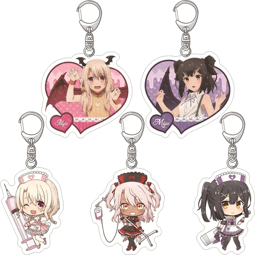Llavero de acrílico de 55 mm con figuras de anime de Fate/kaleid Liner Prisma Illya: Miyu Edelfelt, Illya Rin, Tohsaka, Chloe von Einzbern – Regalos bonitos
