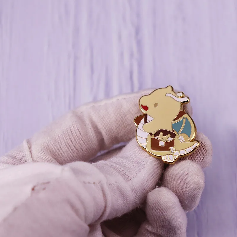 Cute Postman Dragon Hard Enamel Pin Cartoon Kawaii Yellow Flying Dragon Golden Metal Brooch Video Game Fans Badge Gift