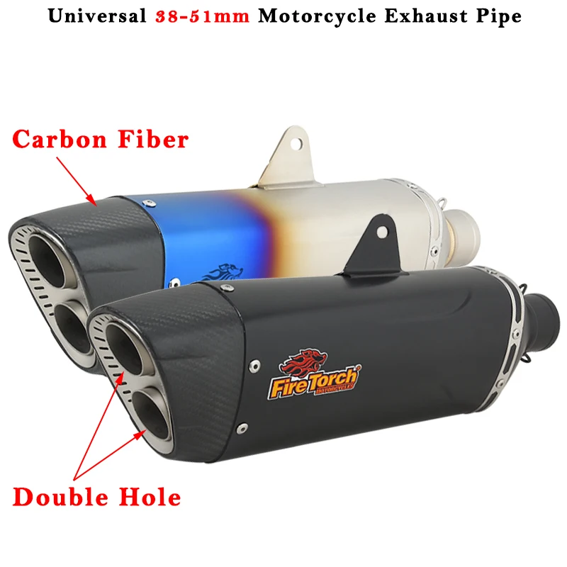 51mm Universal Motorcycle Exhaust Pipe Double Hole Carbon Fiber Muffer Modifed Escape System For Leoncino 250 Vitpilen 401 ZT125