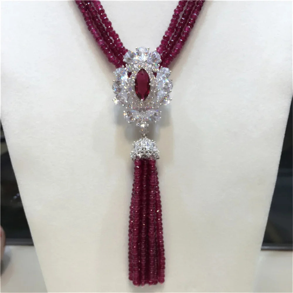 hot sell natural purple stone micro inlay zircon clasp tassel necklace long sweater chain fashion jewelry