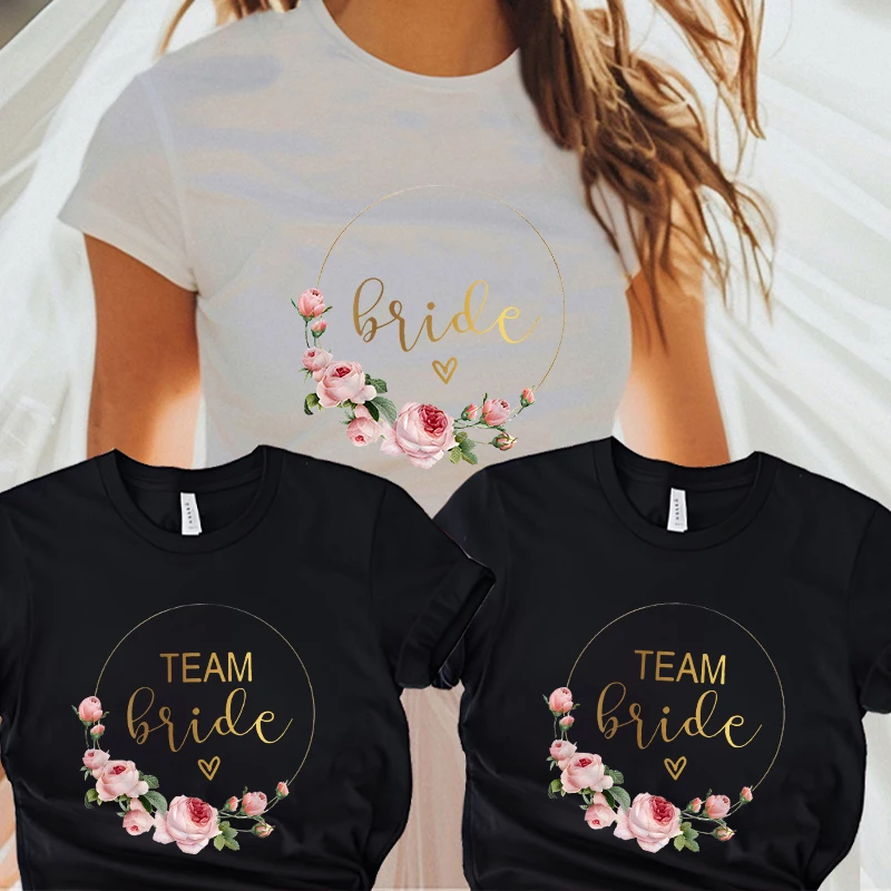 

Team Bride T-shirt Casual Short Sleeve Tees Bridal Shower Wedding Tops Bachelorette Hen Party Girls Single Farewell Tshirt