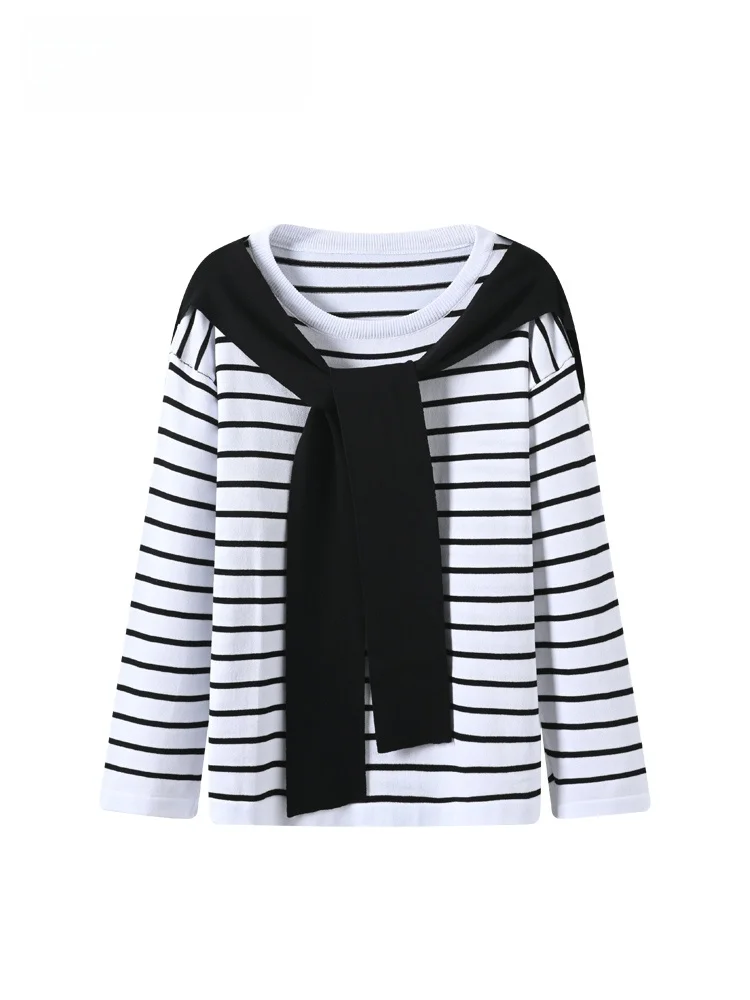 

CaraCLUB plus Size Knitwear Long Sve Casual Striped Women's Top Autumn Winter New Sle Versatile Loose Fit Spring Thiened