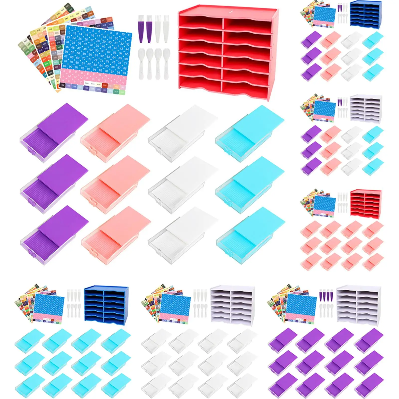 

Многофункциональная подставка-органайзер для алмазной мозаики на 12 ячеек с коробкой для алмазов и несколькими лотками для хранения, для детей и взрослых