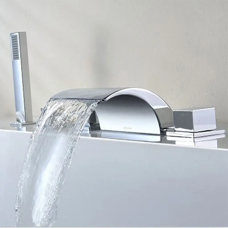 Waterfall Spout Design Faucet Set Modern Style Waterfall Faucet with Hand Spray for Bathrooms, Kitchens, Toilets, Homes,